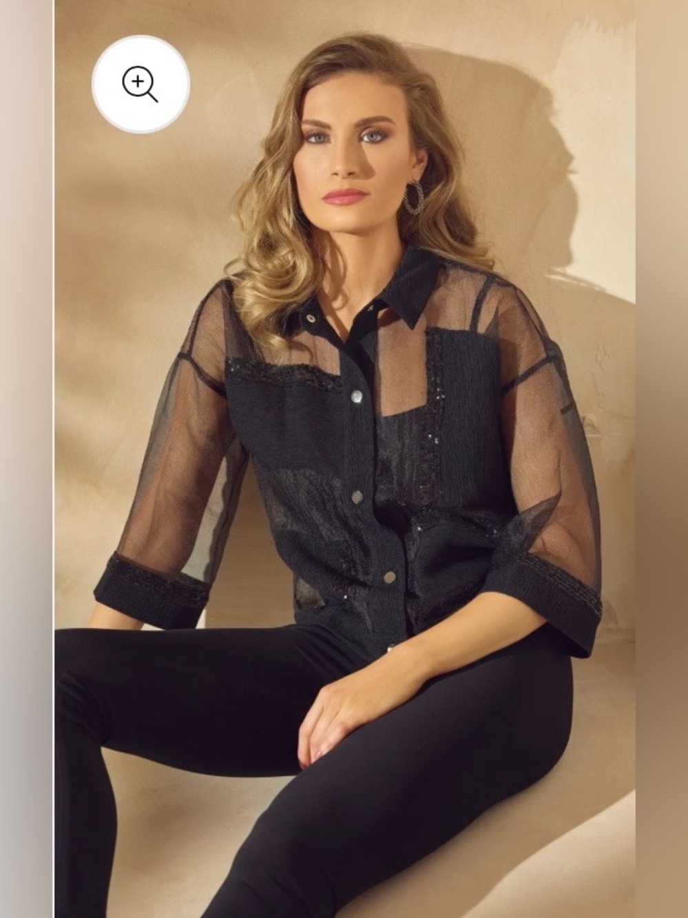 Frank Lyman Design Sheer Black Button-Down Blouse